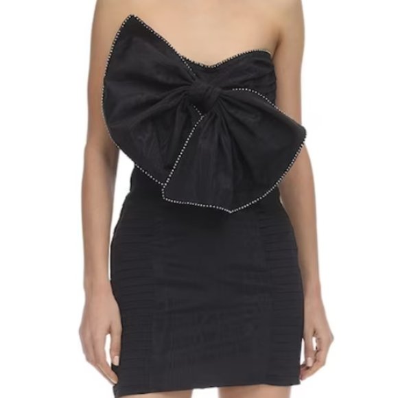 NWT FOR LOVE & LEMONS CELESTE MOIRE BLACK BOW STRAPLESS MINI DRESS SIZE M - Picture 2 of 10